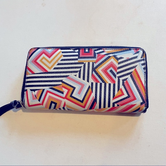 Tory Burch Zip-Around Continental Leather Wallet - Geometric Pattern - Picture 4 of 5